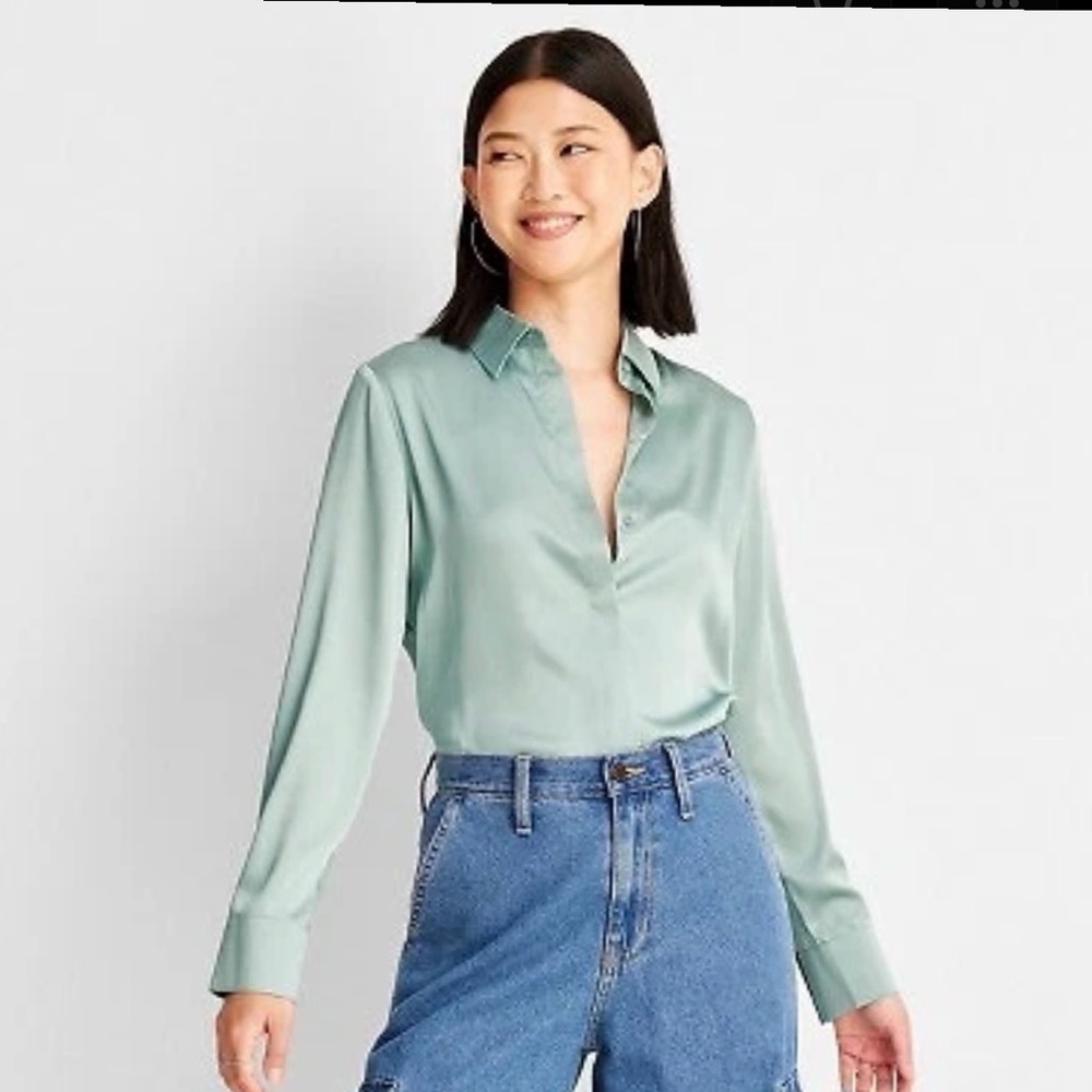 a new day Sage Green Button Down Shirt NWT